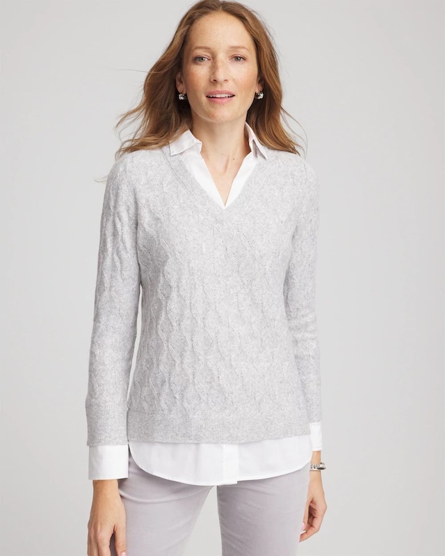Classic Built-In Shirt Knit Sweater - image 1